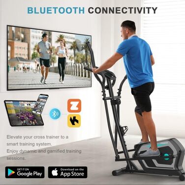 Еліптичний тренажер Crosstrainer 3-в-1 з LCD-монітором та Bluetooth, 16 рівнів опору, 6 кг маховик, до 130 кг, чорний