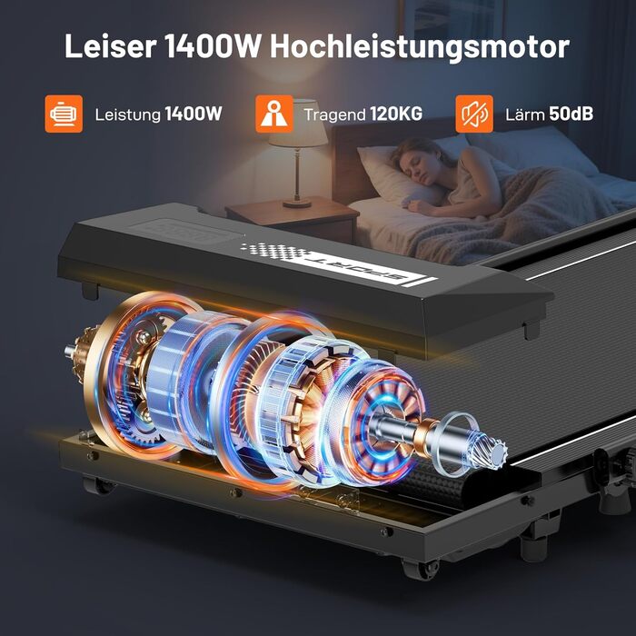 Електричний біговий тренажер LIKESPORTING з нахилом, складаний, до 12 км/год, 1400W, LCD-дисплей, чорний