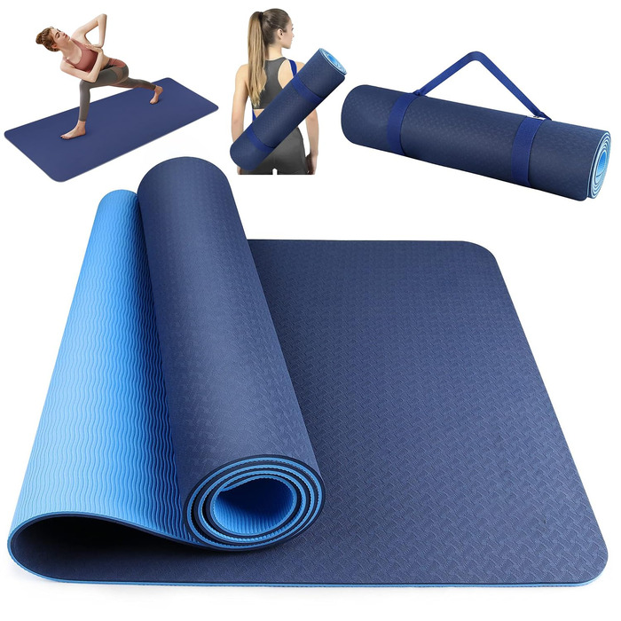 Килимок для йоги з TPE, 183x61 см, 6 мм, неслизький, для йоги, пілатесу, фітнесу, реабілітації, синій