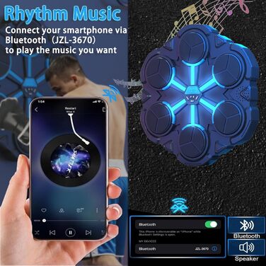 Музична боксерська машина Toyone: розумна, настінна, зі світлодіодами, 3 режими швидкості, підрахунок ударів, для дітей та дорослих, чорно-синя