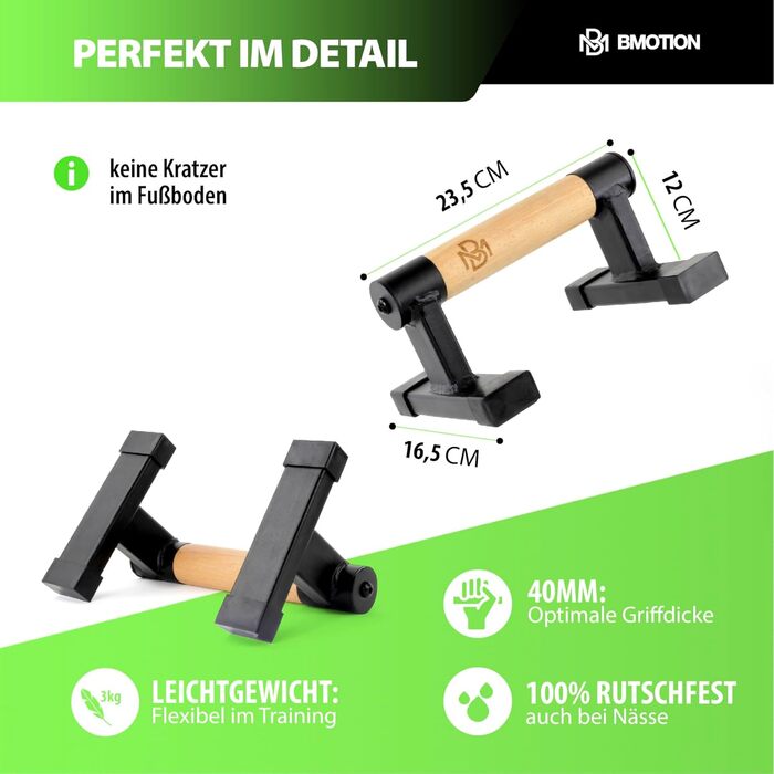 Паралелетки Müller & Blum з дерева, неслизькі ручки для віджимань, обладнання для калістеніки преміум-класу для занять в приміщенні та на вулиці, захист суглобів під час віджимань, міцні ручки для стійки на руках, віджимання