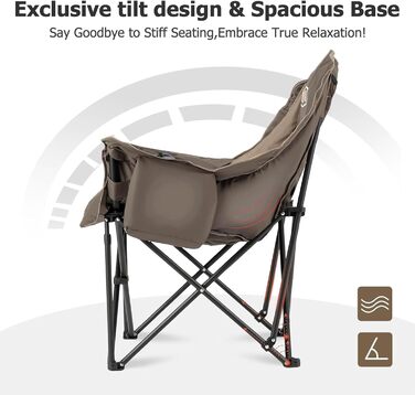 Овермонт Розкладне крісло для кемпінгу з підігрівом XL для дорослих – ідеально для зимових походів, риболовлі (Хакі)