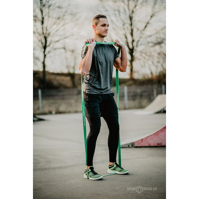 Фітнес-стрічка Sporttrend 24, еластична гумова, 104 см, лилава, опір 13,6–47,6 кг, для силових та мобіліті вправ