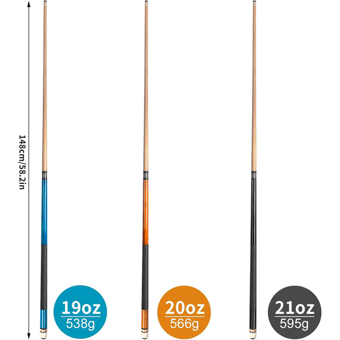 Набір більярдних київ Aklot (4 шт.) з канадського клена, 147 см, для професійних гравців, вага 510-595 г