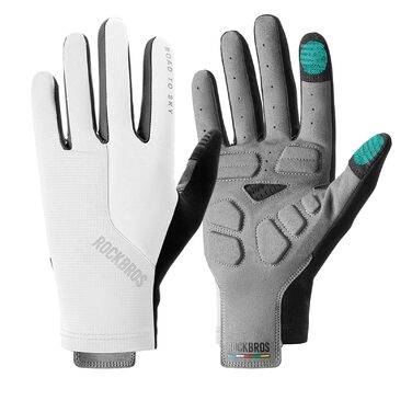 Велосипедні рукавички ROCKBROS Road to Sky: дихаючі рукавички з сенсорним екраном для MTB, шосе та гірського велосипеда, чоловічі та жіночі, зелені (L, білий)