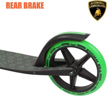 Самокат трюковий Lamborghini CityRoller складаний, регульована висота, для дорослих і дітей до 100 кг, зелений з підніжкою та заднім гальмом