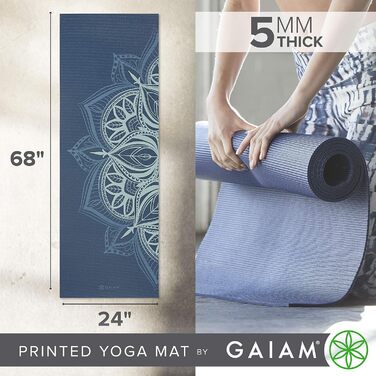 Йога мат Gaiam Premium 5 мм – антиковзка тренувальна килимок для йоги, пілатесу та фітнесу (172,7 x 61 x 5 мм), колір Cool Mint Point