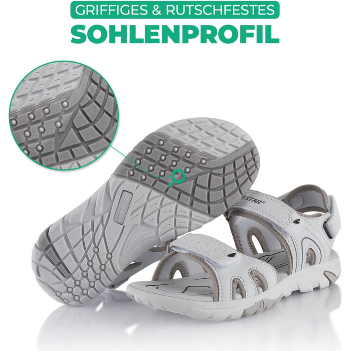 Трекінгові сандалії Fusskleidung® для жінок та чоловіків, легкі літні сандалії з міцною протектором, біло-сірі, розмір 38 EU