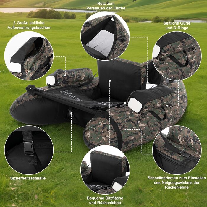 Надувне човен Leadzm для риболовлі, 150 кг, з насосом та тримачами для вудок