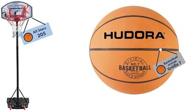 Баскетбольний стійка HUDORA All Stars 205, регульований баскетбольний кошик з підставкою для дітей та підлітків, мобільний вуличний баскетбольний кошик з колесами для саду, комплект: стійка + м'яч