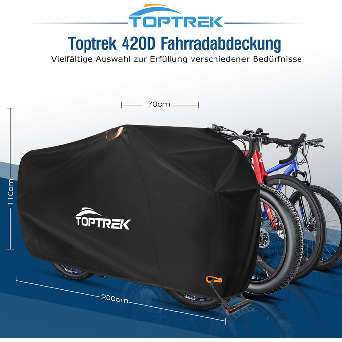 Водонепроникний чохол для велосипеда Toptrek: захисна накидка 200x110x70 см з оксфордської тканини 420D