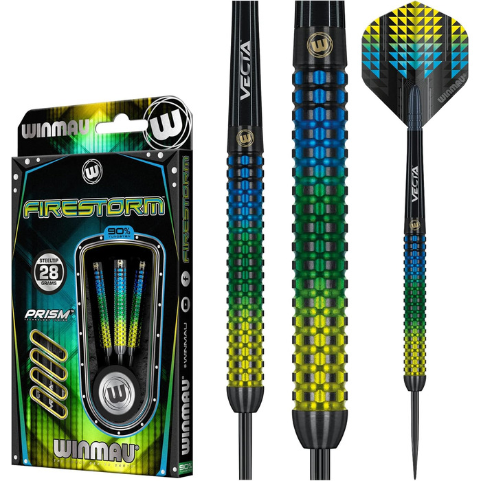 Дротики WINMAU Firestorm Profi вольфрамові Steeltip 28г з оперенням і шафтами