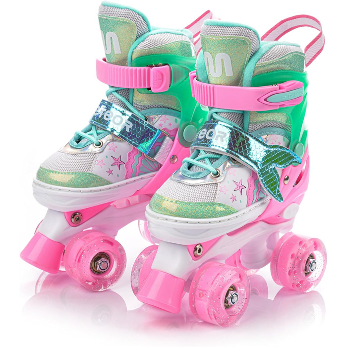 Дитячі ролики Kinder з LED-підсвіткою та регульованим розміром – ретро ролики для підлітків – багатокольорові диско ролики Quad Skates - Roll ab! (S 30-33, Mermaid)