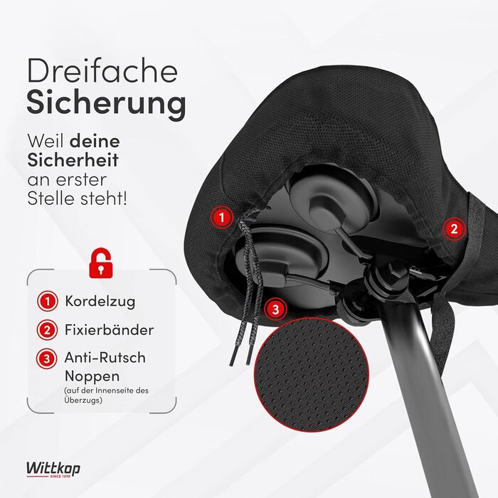 Подушка на сидіння велосипеда WITTKOP з гелевою подушкою та піною з пам'яті I Ергономічний велосипедний чохол для жінок та чоловіків з 3-зонною системою I Зручний велосипедний сидіння для Peloton та велосипедного сидіння (CITY)