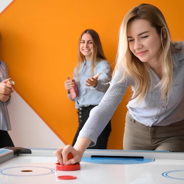 СеренеЛайф Ейрхокей - ігровий стіл для ехокею, повного розміру, з шайбами та шайбельними штангами. Ідеальний для дітей та дорослих. Синій та чорний колір.