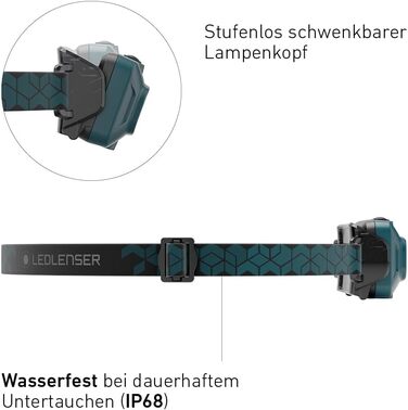 Ліхтар налобний Ledlenser HF4R Core teal green 500 lm - водонепроникний, з червоним світлом, для активного відпочинку