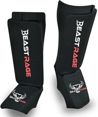 Захисні щитки для гомілки BEAST RAGE для Муай Тай, кікбоксингу, ММА, тхеквондо, боксу, еластичні, з посиленим захистом, розмір L, чорні/червоні