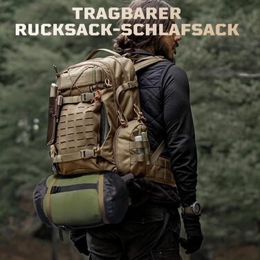 Тактичний спальний мішок 4 сезони 1TG Ranger Green, для дорослих, компактний та теплий, для кемпінгу, трекінгу, подорожей (до 185 см)