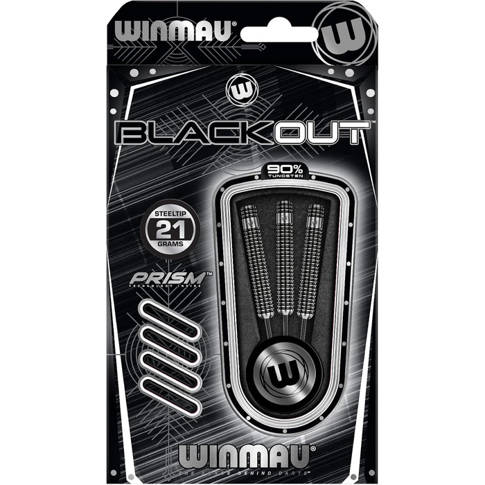 Дартс WINMAU Blackout професійний, сталевий наконечник, вольфрам, з оперенням та хвостовиками