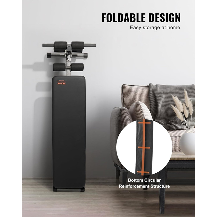 VEVOR лавка для віджимань, Bauchbank з обертовим руків'ям, регульована висота, міцна сталь, вантажопідйомність 500/600/453,6 кг для домашніх тренувань, силові вправи, м'язи всього тіла (лавка для пресу/500lbs)