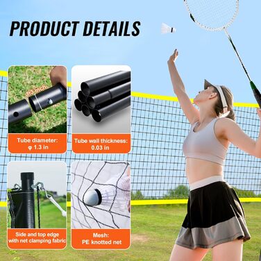 Набір для бадмінтону VEVOR, 6x1.5 м, для вулиці, пляжу, парку, портативний комплект обладнання