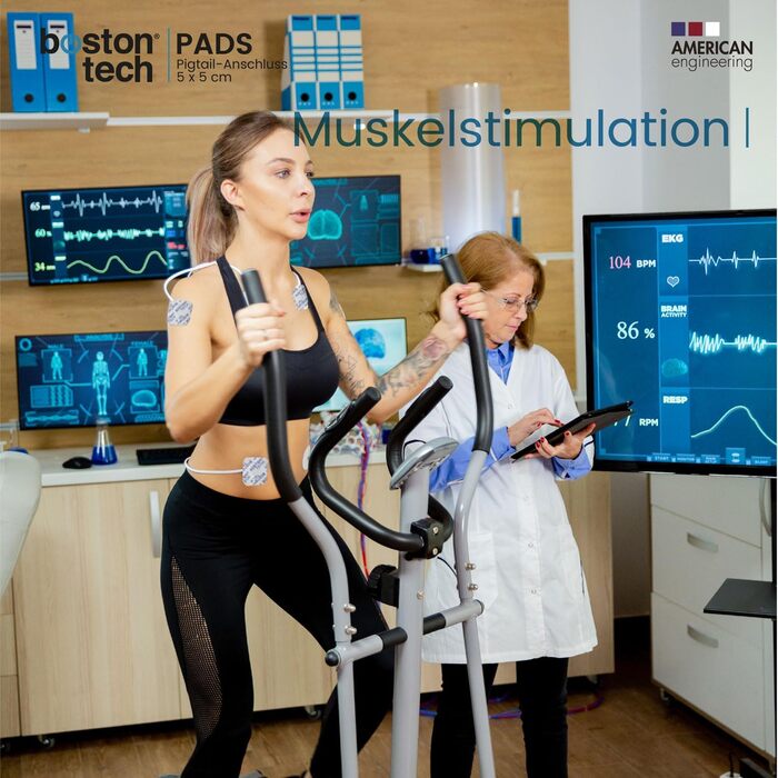 Boston Tech ME89 PRO TENS EMS: Апарат для терапії болю, 7 режимів, стимуляція м'язів, 4 електроди, 9V, захист від падіння