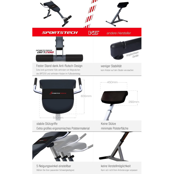 Складана та регульована лава для тренувань Sportstech 3в1 (BRT200) – для пресу, спини та ніг | До 130 кг | Сірий колір