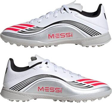 Дитячі футбольні бутси adidas F50 Messi League Turf для штучного покриття, розмір EU 33, білий, червоний, сріблястий