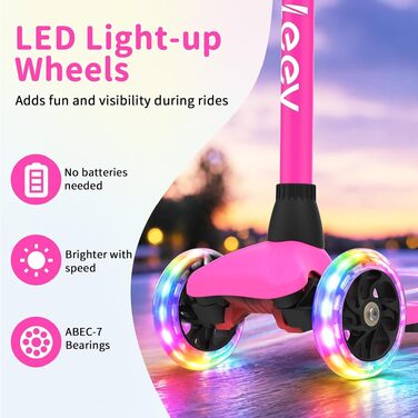 Дитячий самокат BELEEV з LED-підсвіткою коліс для дітей від 2 до 6 років, триколісний, регульована висота, до 50 кг, білий