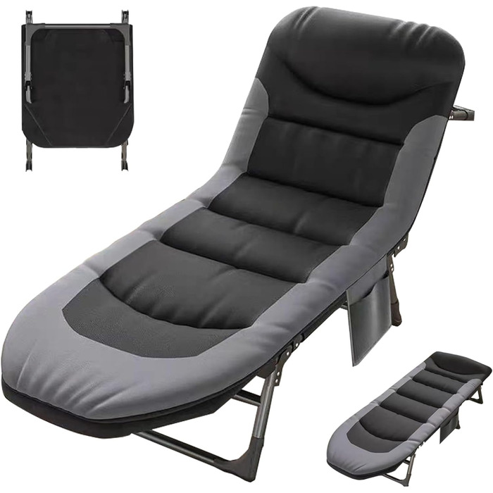 Розкладне ліжко Cozykimo для кемпінгу з матрацом: туристичне, для риболовлі, гостей, сад, будинок (чорне)