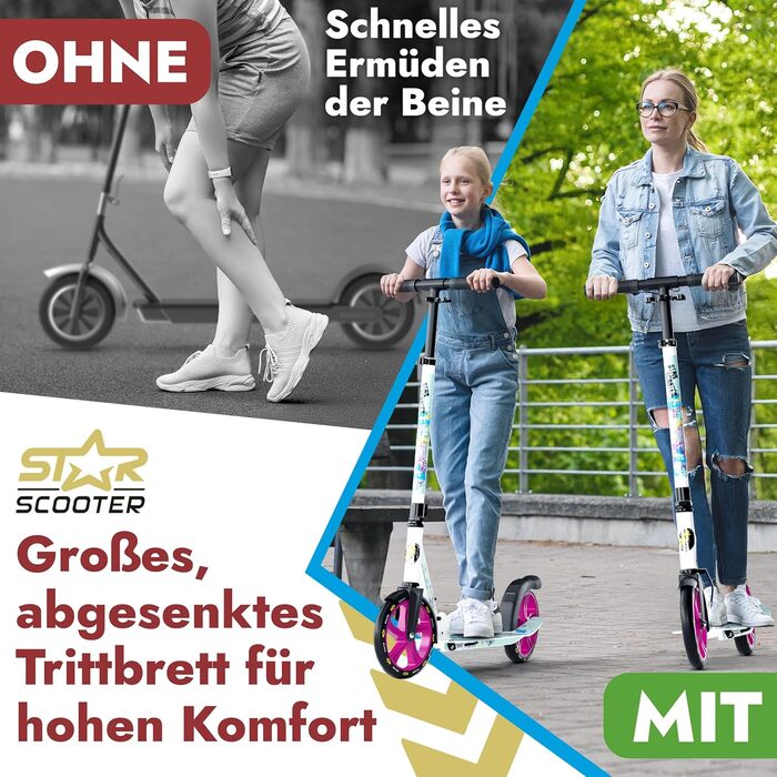 Алюмінієвий самокат STAR SCOOTER 205 мм для дітей і дорослих, великий XXL майданчик, для хлопців і дівчат від 6 років, міський ролер