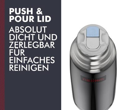Термос пляшка Thermos Light & Compact 0,75 л, сталева ізоляційна фляга сірого кольору з чашкою, зберігає тепло 18 год/холод 24 год, не пропускає рідину, без BPA, можна мити в посудомийці