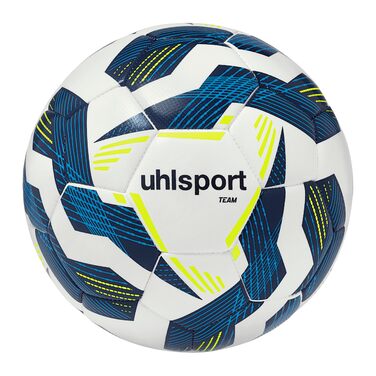 М'ячі для футболу Uhlsport Team - тренувальні м'ячі для команди, розмір 4 та 5 (білий/темно-синій/флуоресцентно-жовтий). Підходять для дітей та дорослих.