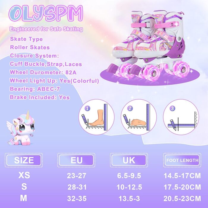 Ролики для дівчаток та хлопчиків, ролики для дітей, регульовані ролики з 8 світлодіодними колесами, розміри S (EU28-31), фіолетові