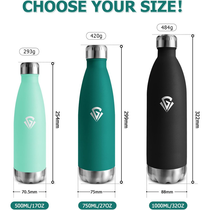 Термос-пляшка 750 мл, термокана з подвійними стінками, підходить для газованої води, без BPA, витокозахисна, ізольована пляшка з нержавіючої сталі для університету, роботи, подорожей, спорту, активного відпочинку, хлопчиків та дівчаток, 750 мл, темно-зеле
