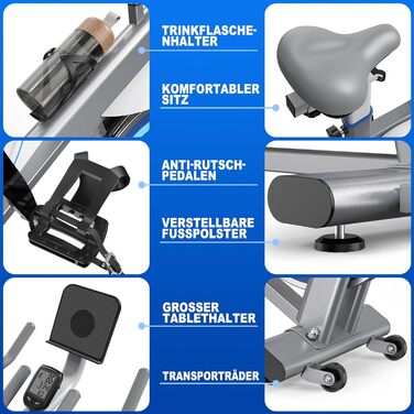 Велотренажер FYSIQ Heimtrainer, 300 Вт, 150 кг, дисплей RPM, тримач для планшета, білий
