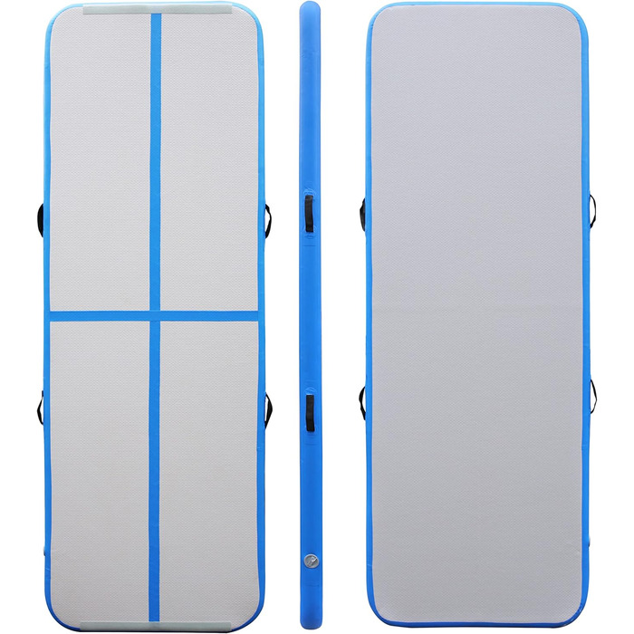 Гімнастичний надувний мат Air Track (300 x 100 x 10 см) блакитно-сірий, з електричною помпою