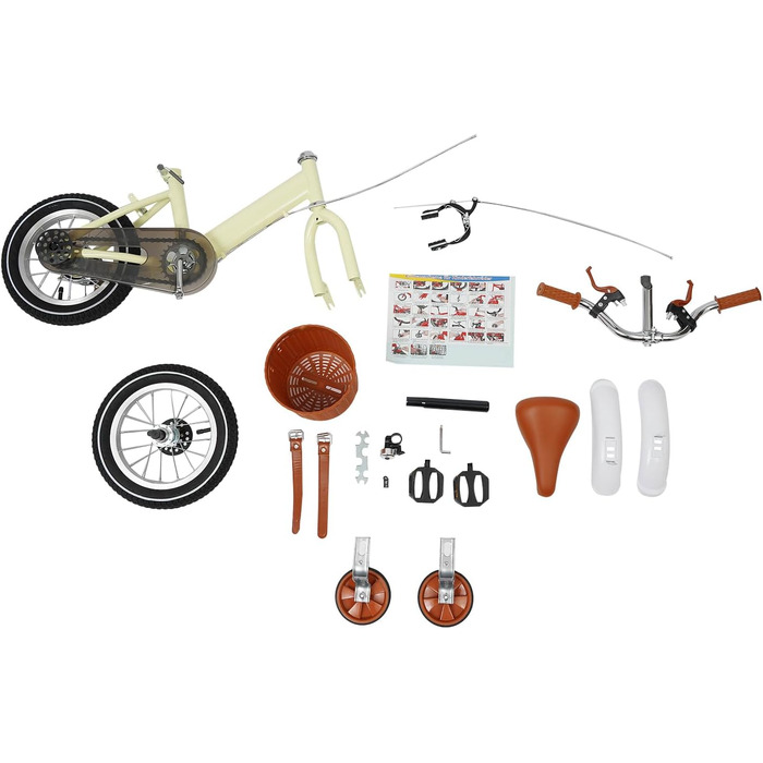 Дитяче велосипед 12 дюймів, 2-4 роки, регульована висота, з додатковими колесами та кошиком. Підходить для хлопчиків та дівчаток (жовтий)