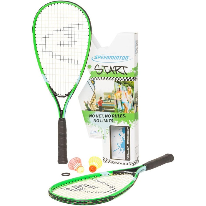 Набір для кросмінтону Speedminton Start, унісекс, 2 ракетки, 3 м'ячі, зелений/синій/чорний, бали червоні/зелені