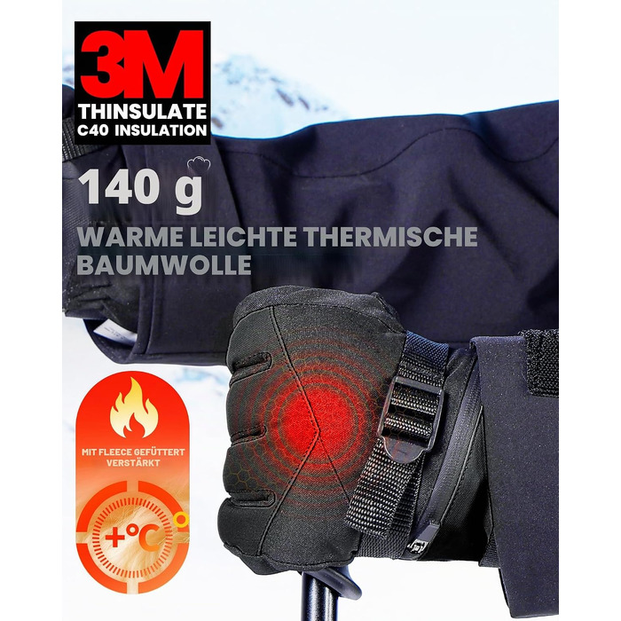 Зимові гірськолижні рукавички OutdoorMaster з утеплювачем 3M Thinsulate, терморукавички для чоловіків та жінок, чорні, розмір M