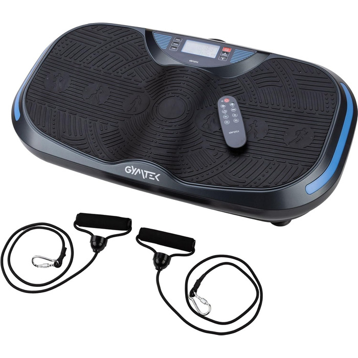 Вібраційна платформа Gymtek до 150 кг, 2×500 Вт, 12 рівнів, Bluetooth, пульт, LCD, динаміки, 2 еспандери