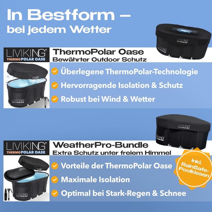 Тонна для криотерапії Eisbad, мобільна ванна для дорослих 120 см, комплект KOMFORT, чорний WeatherPro Bundle