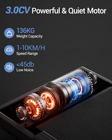 Біговий тренажер UMAY для дому, складаний, з нахилом 16%, 10 км/год, з пультом ДУ, LED-дисплеєм, з поручнями, потужність 2.5CV, максимальне навантаження 136 кг, 4 в 1