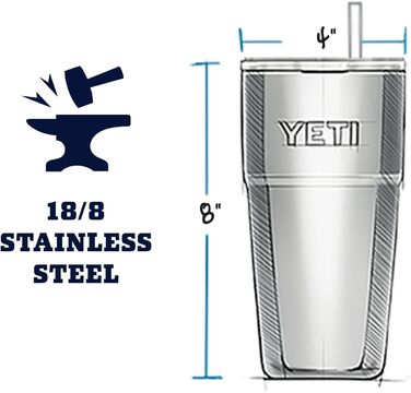 Термокружка YETI Rambler з трубочкою, нержавіюча сталь, вакуумна ізоляція, 769 мл, зелена