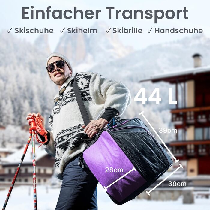 Сноуборд-сумка Otaro, регульована 140–180 см, водонепроникна та з підкладкою. Також підходить для вейкборду, лиж. Для 2 пар лиж/сноуборду (фіолетовий).