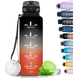 Спортивна пляшка для води Grsta 1,5 л, BPA Free, з фільтром, для газованої води, герметична, з часовою розміткою, чорна-червона, для спорту, школи, офісу та вулиці