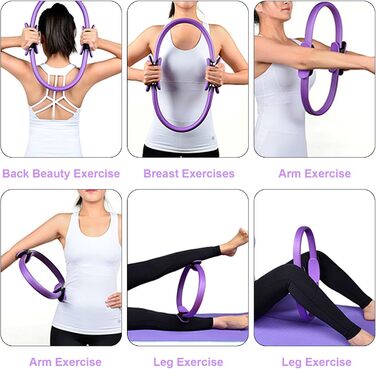 Набір для пілатесу вдома: м'яч 25 см, кільце, стрічка, гумки. Набір аксесуарів для пілатесу. Фіолетовий колір