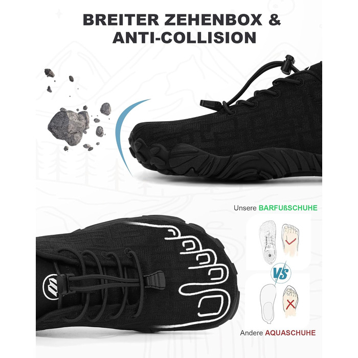 Чоловічі та жіночі босі кросівки Barfuss Schuhe для літа, басейну та трейлраннінгу. Швидка сушка, широка передня частина, Zero-Drop підошва. Колір: білий (C1), чорний (D1). Розмір: 41 EU