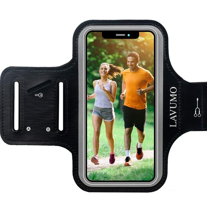 Спортивний браслет на руку для iPhone 16 Pro Max, 16 Plus, 15 Pro Max, 15 Plus, 14 Pro Max, Samsung S24, S23, S22 Ultra. Тримач для телефону на руку для бігу та спорту, чорний. Підходить для телефонів 6.3'-7.0'