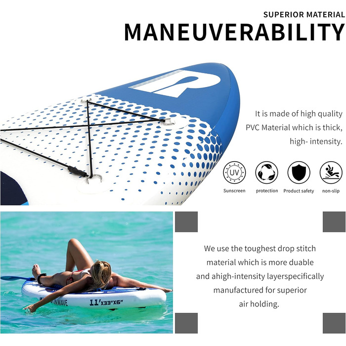 Надувна SUP-дошка Runwave SUNSHINE з антиковзаючим покриттям, широкою платформою та комплектом аксесуарів, для підлітків і дорослих початківців